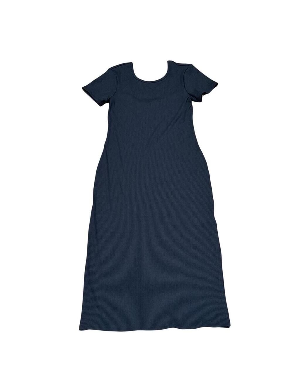 NWT No Comment Black Midi TShirt Dress Short Sleeve Ribbed Large